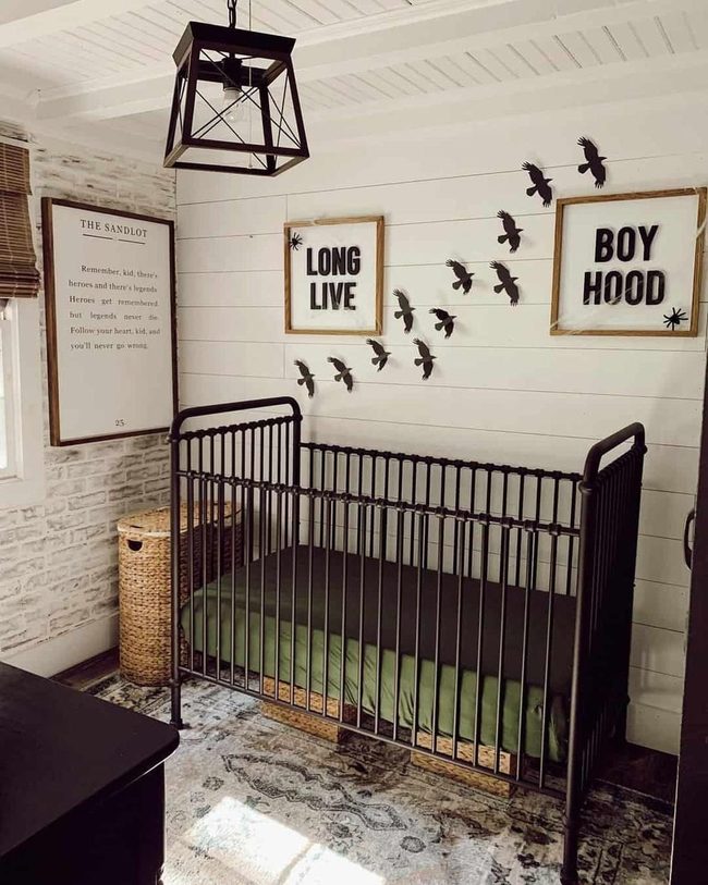 Black Crib Whitewashed Brick Contrast