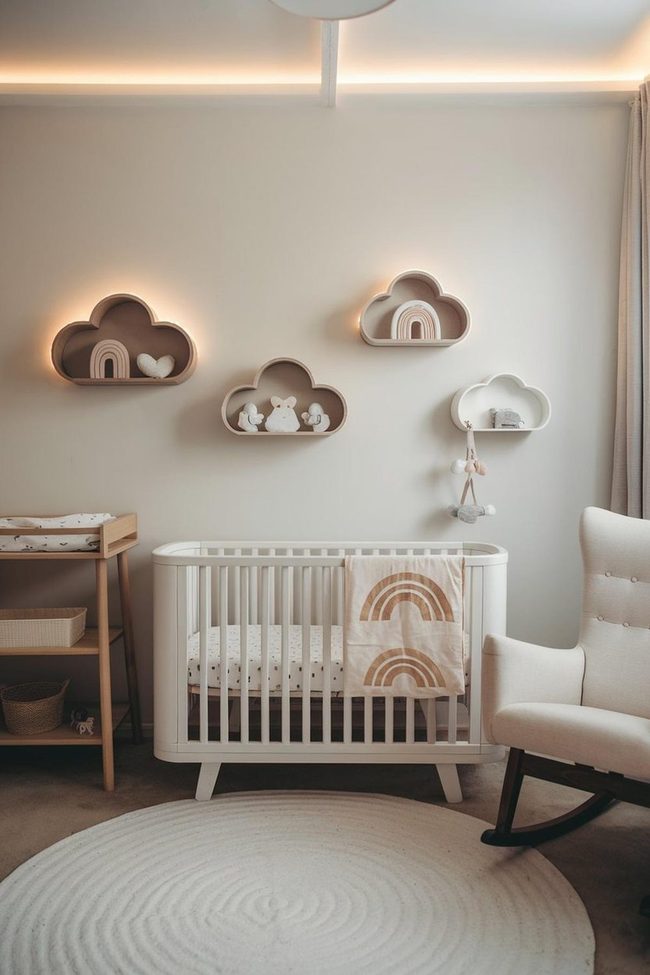 Floating Clouds with Rainbow Accents