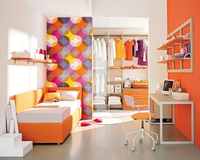 Orange Geometric Modern Bedroom