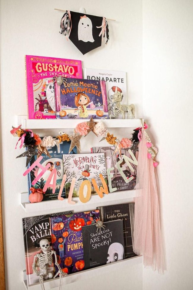 Pink Tulle Halloween Bookshelf