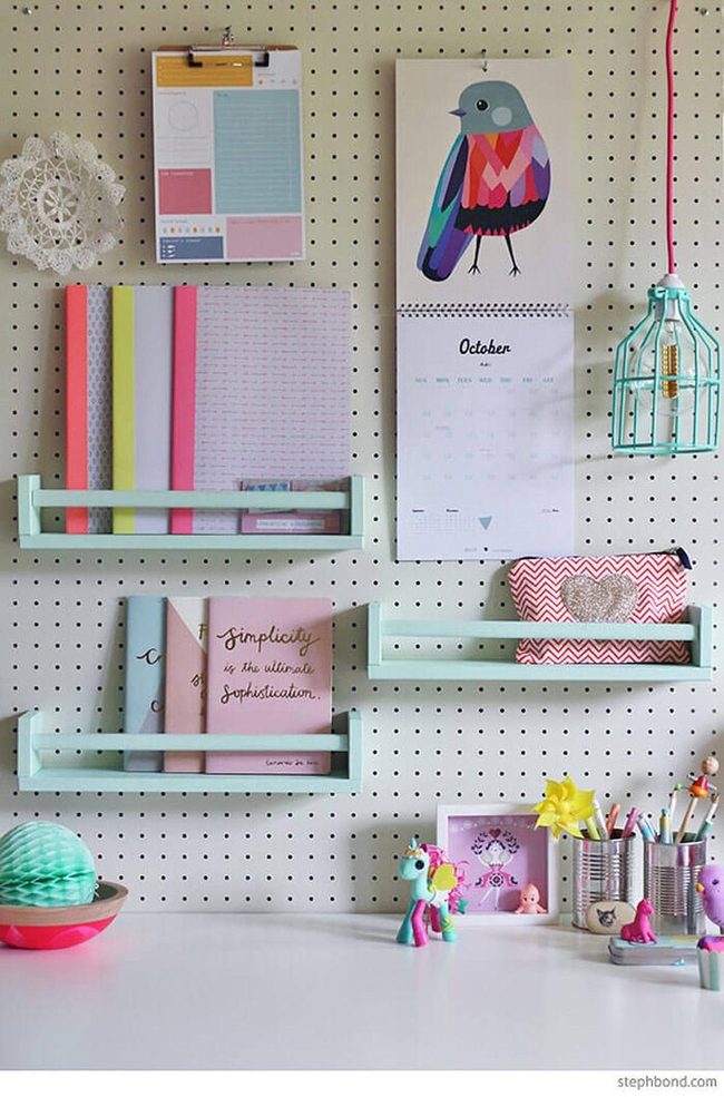 Pink Pegboard Desk Display System