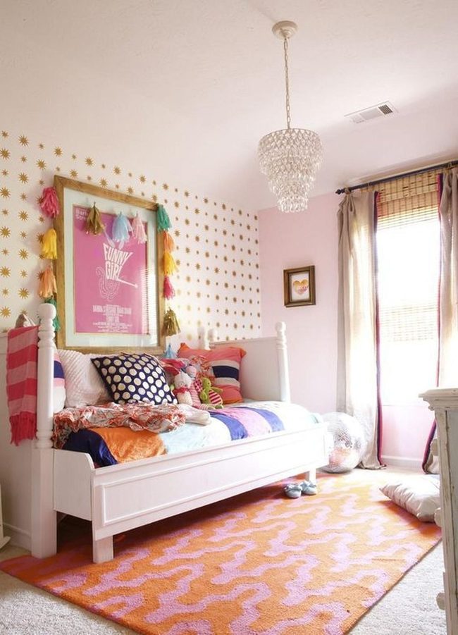 Orange Wavy Rug With Gold Stars