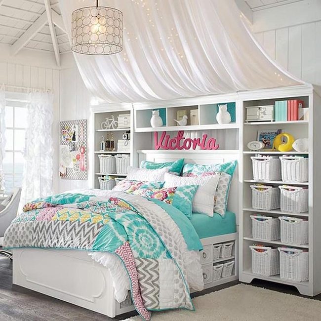 Yellow Walls, Emerald Accents, Storage Bed