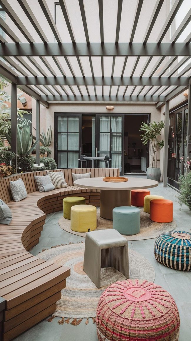 Curved Bench Round Table Gathering