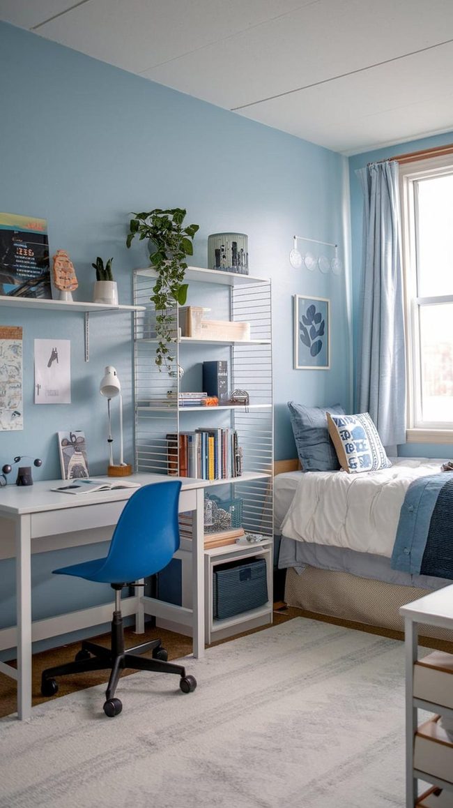 Sky Blue Pillows With Geometric Patterns