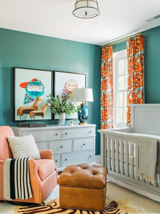 Teal Walls Orange Florals