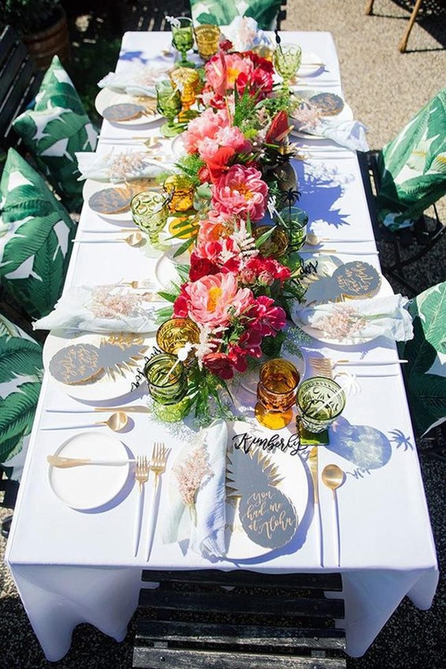 Floral Table With Gold Accents
