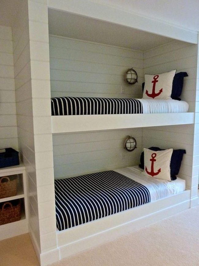 White Bunk Beds, Red Anchors