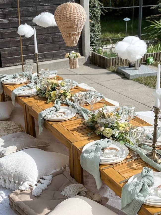 Fresh Florals, Wooden Table, Mediterranean Elegance