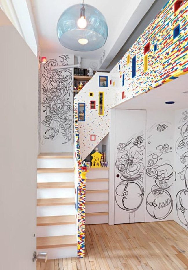 Wooden Stairs With Graphic Blocks
