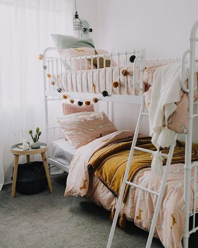 White Metal Bunk With Mustard Warmth