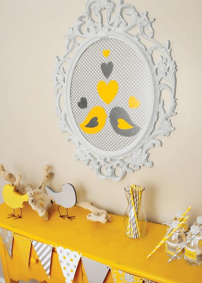 Yellow Shelf With Whimsical Birds