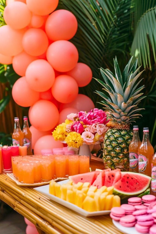 Tropical Pineapples And Island Flowers