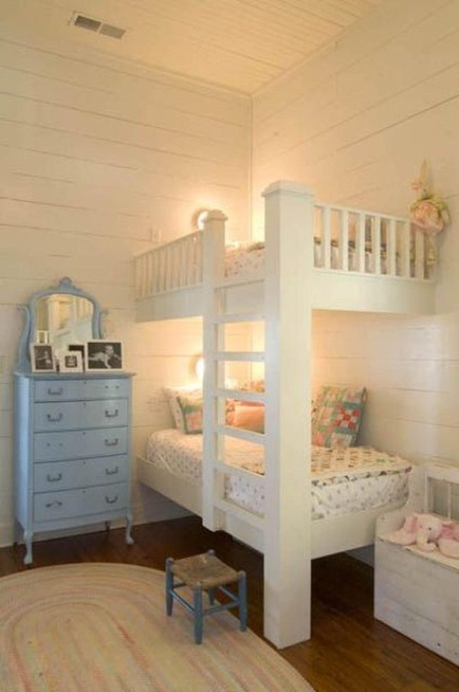 White Bunk Bed, Patterned Pillows