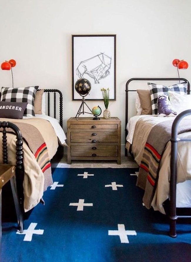 Red Lamps, Striped Beds, Pattern Play