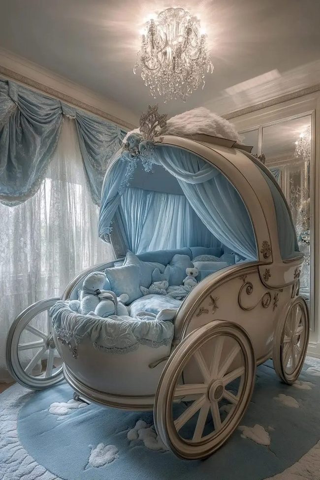Carriage Crib Blue Nursery