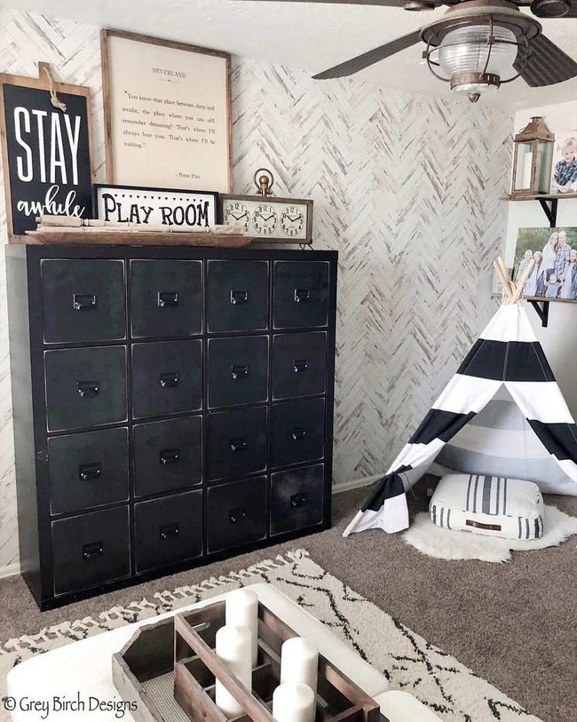 White Chevron Wood Bedroom