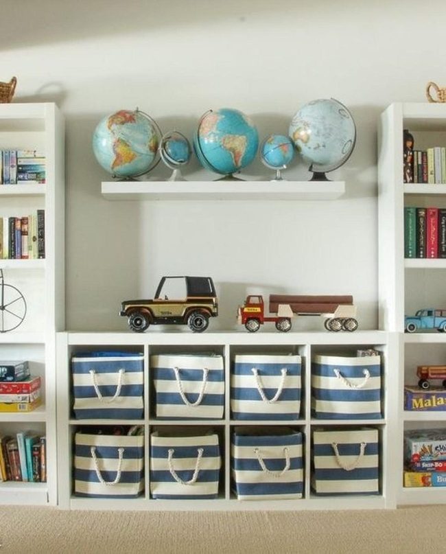 Colorful Toys On White Shelves