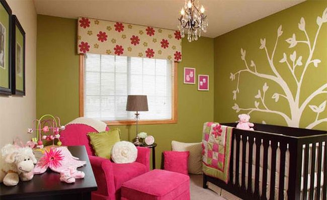 Fuchsia Florals And Green Cornice