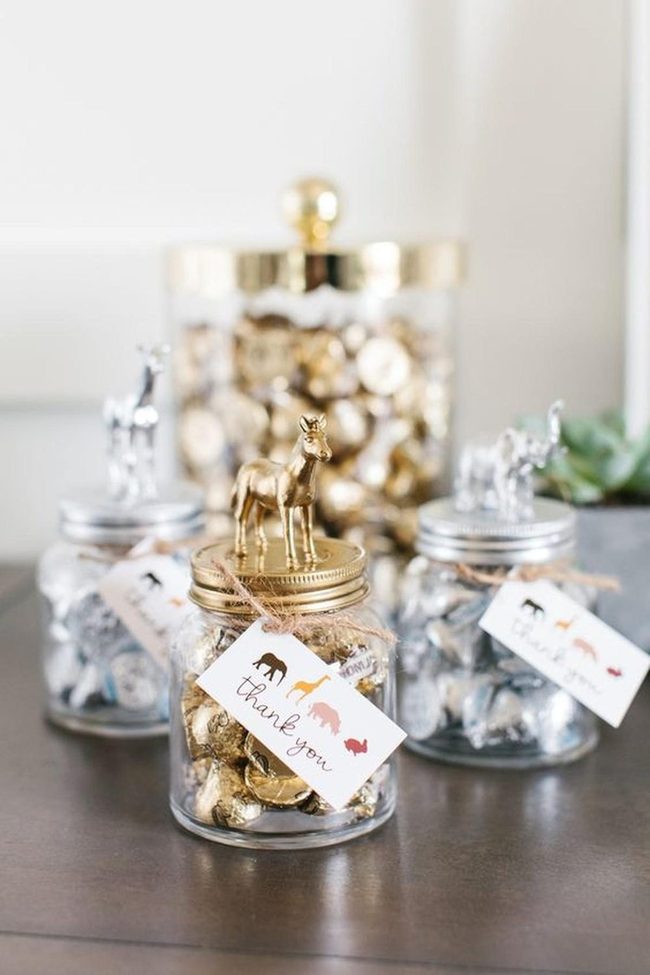 Metallic Chocolate Jars With Animal Toppers