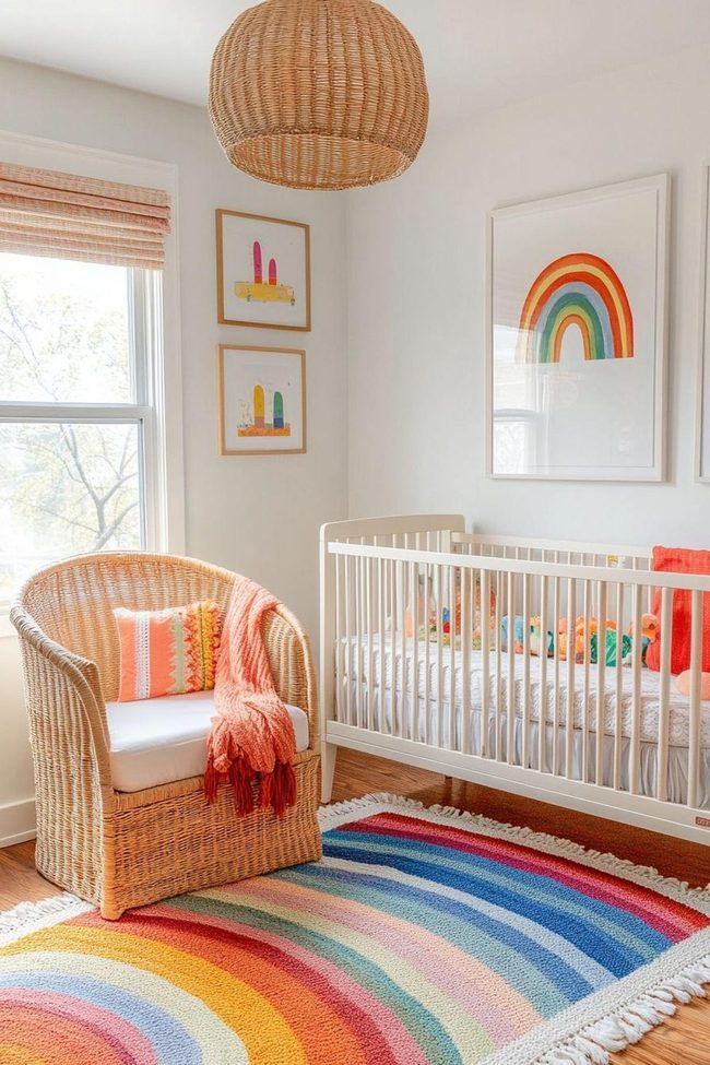 Rainbow Rug With Golden Yellow Walls