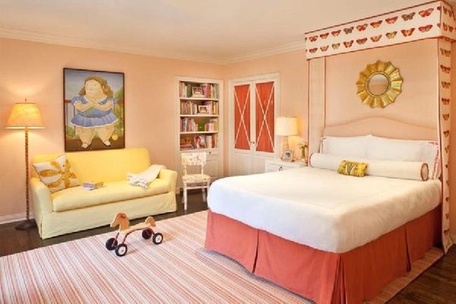Peach Walls Yellow Sofa Heart Canopy