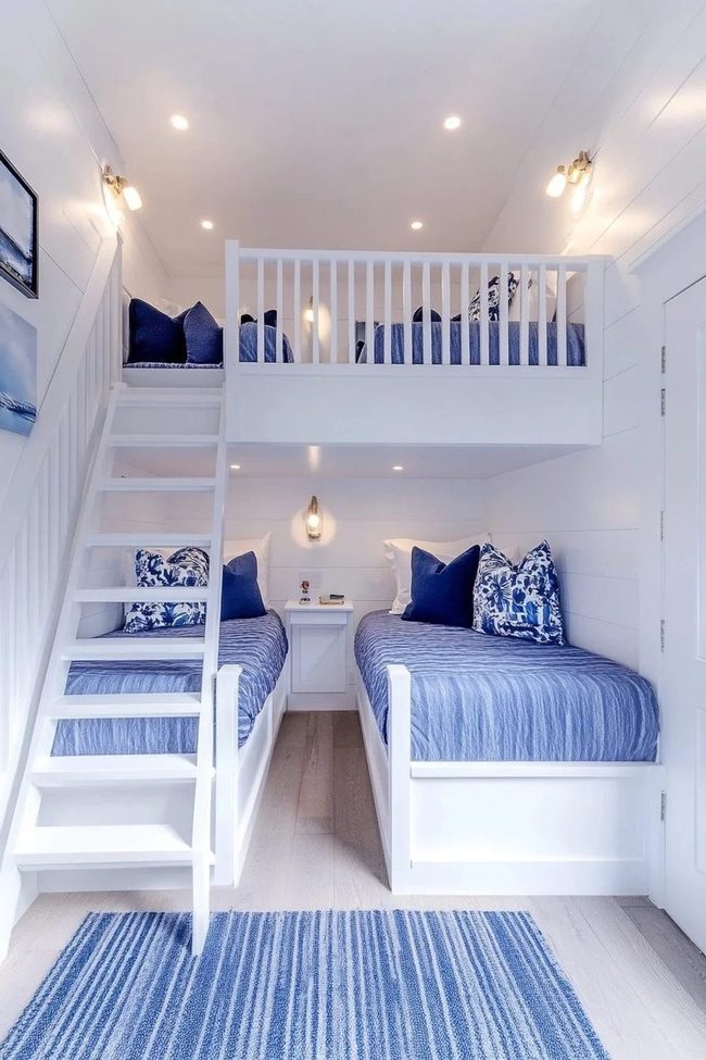 Stacked Blue Beds White Space