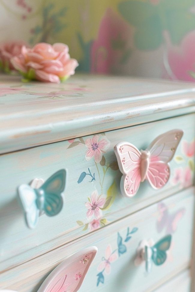 Butterfly Knobs Wooden Dresser