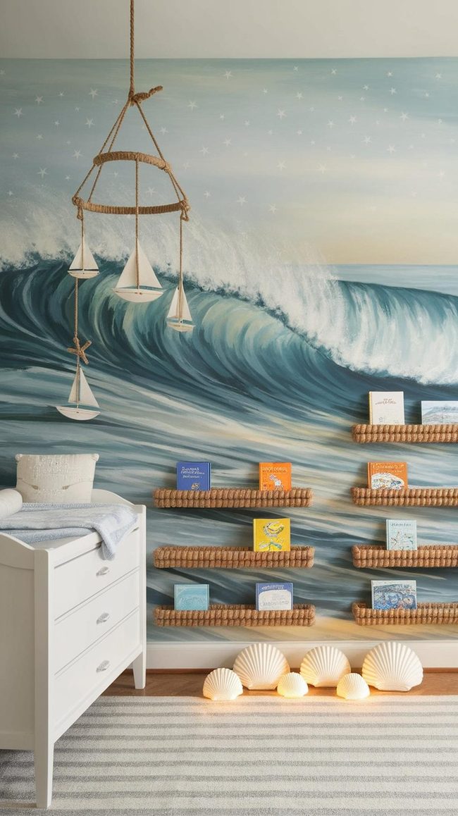 Watercolor Waves Children'S Ocean Room