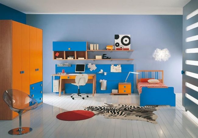 Bold Blue And Orange Youth Room