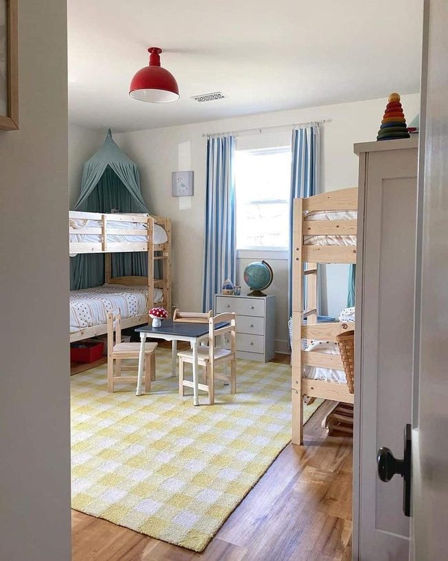 Red Lamp Lights Wooden Bunks