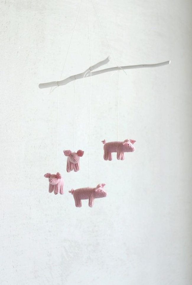 Pink Yarn Pigs Mobile