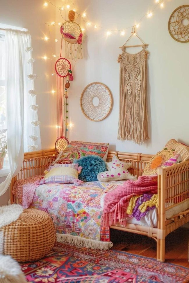Wicker And Patterned Bohemian Sleeping Quarters