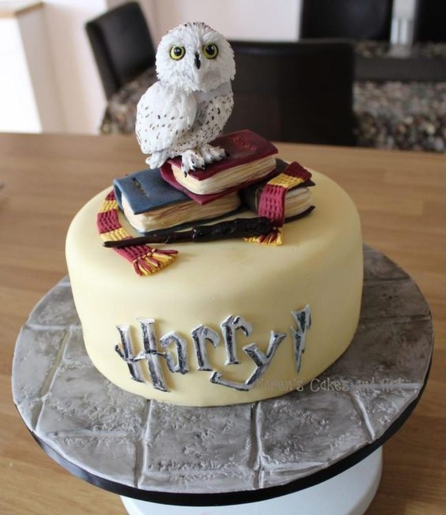 Yellow Wizard Cake With Silver Letters