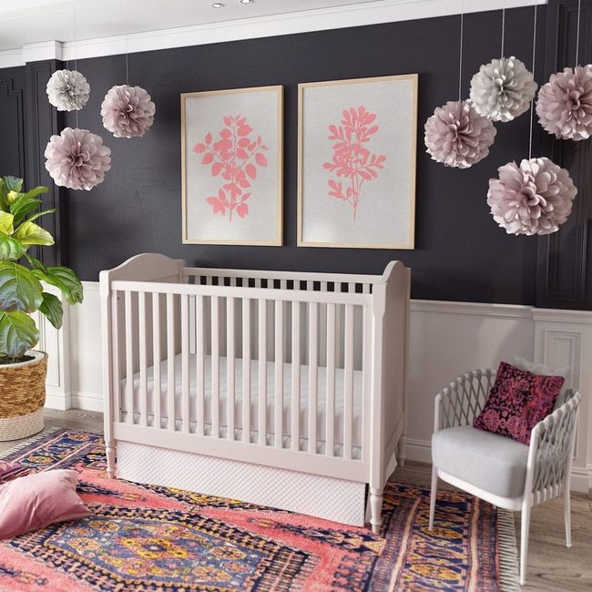Charcoal Walls Soft Pink Accents