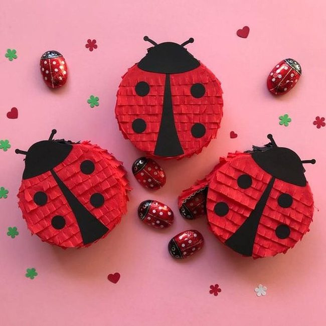 Red Ladybugs Pink Paper
