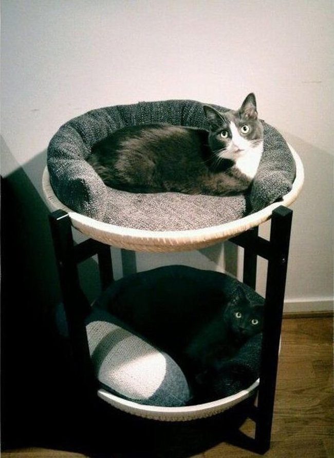 Two-Tier Cat Bed Gray Cushions