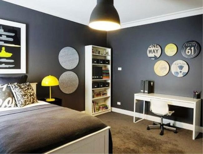 Yellow Accent Gray Bedroom