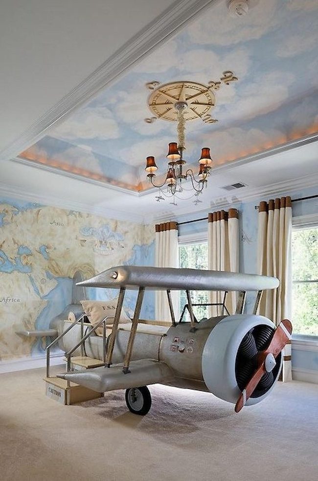 Sky-Blue Airplane Bedroom
