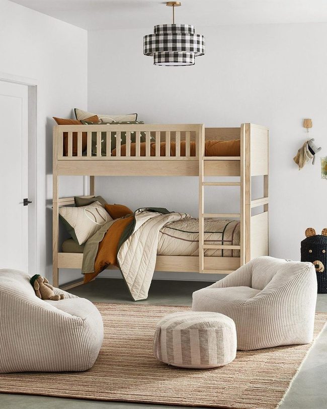 Wooden Bunk Beds, Neutral Light