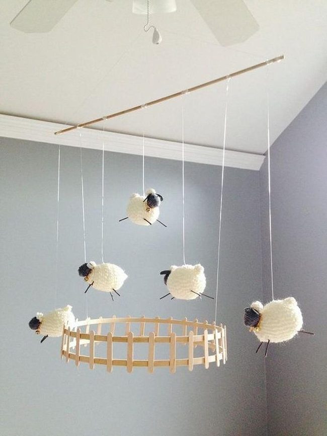 Knitted Sheep Wooden Mobile