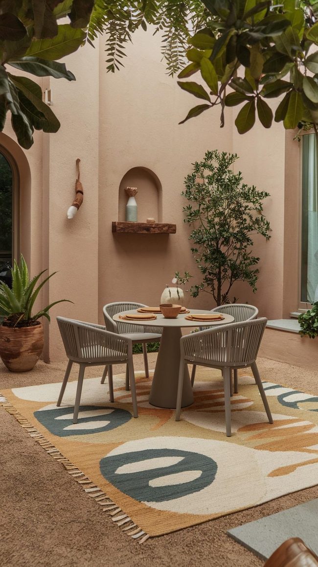 Outdoor Rug Anchors Dining Space