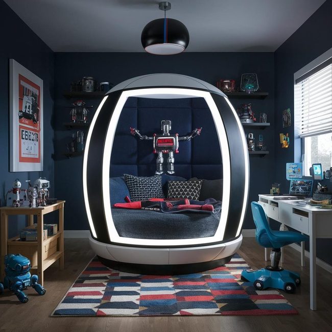 Silver and Blue Robot Command Center