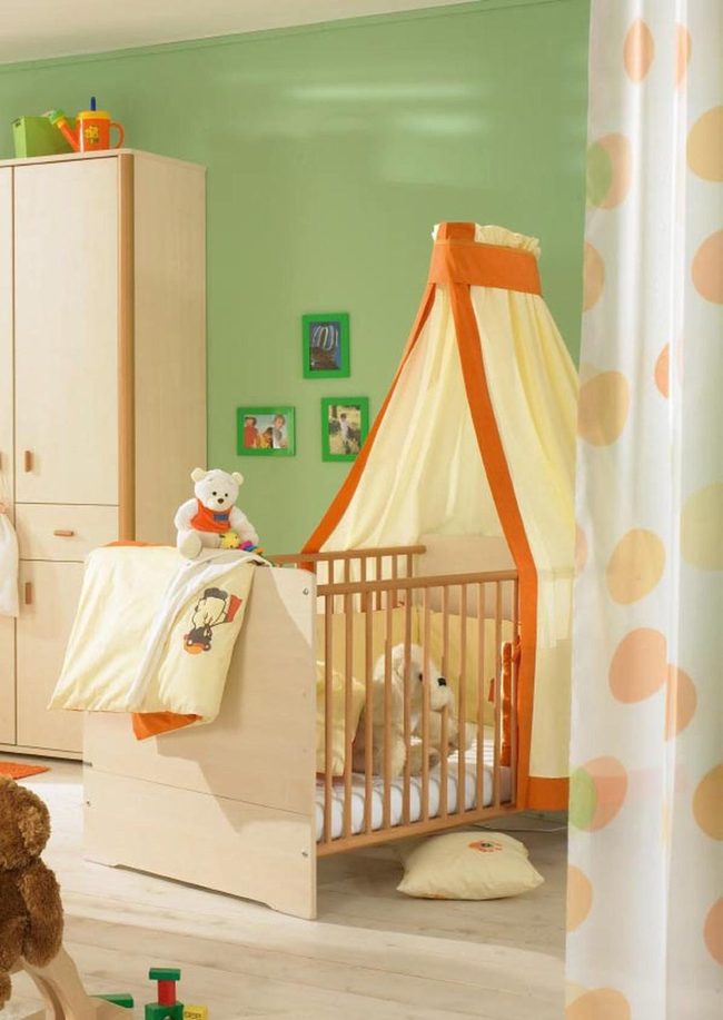 Green Walls Orange Crib Nursery