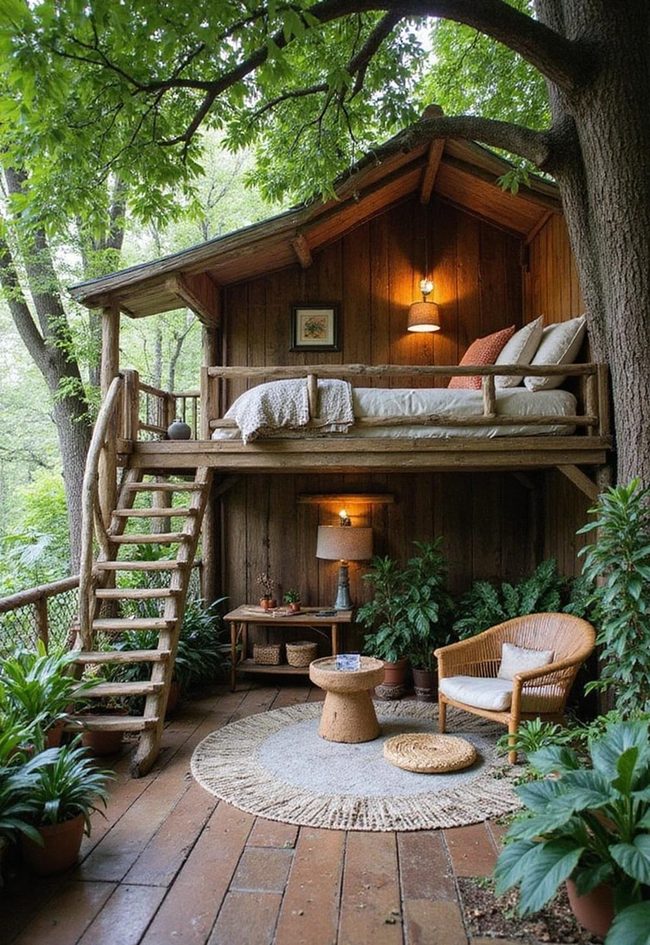 Treehouse Loft With Untreated Materials