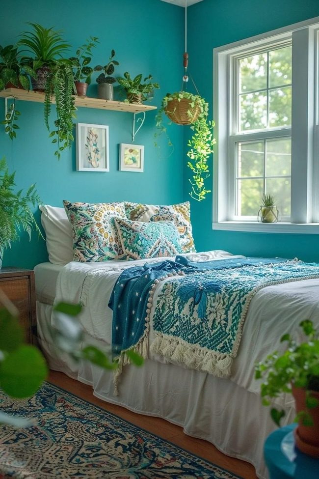 Blue Wall Green Living Space