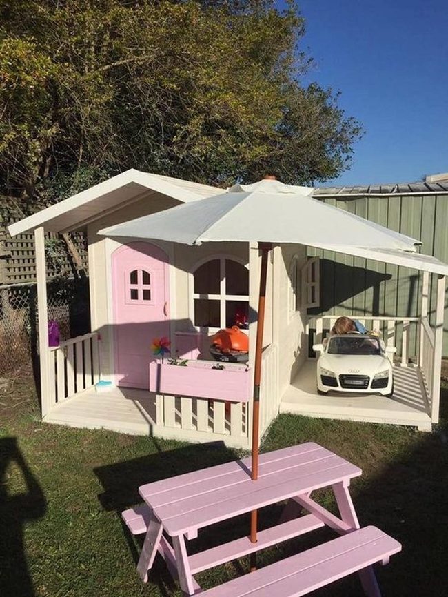 Pink And White Backyard Playhouse