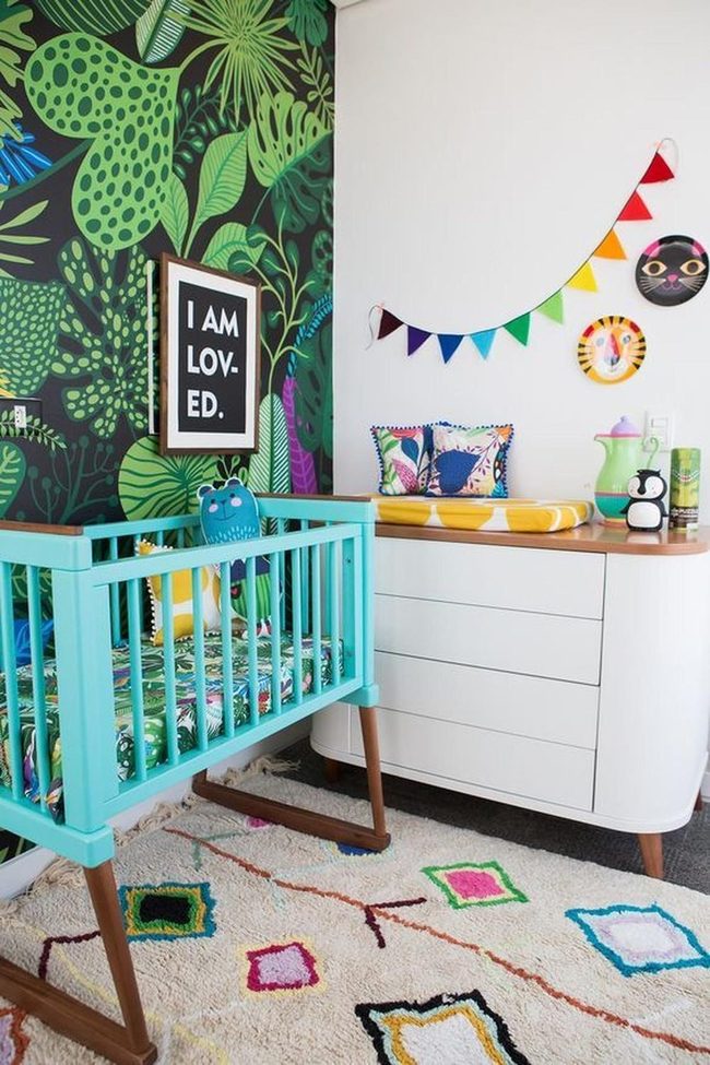 Teal Cribs In Leafy Green Jungle