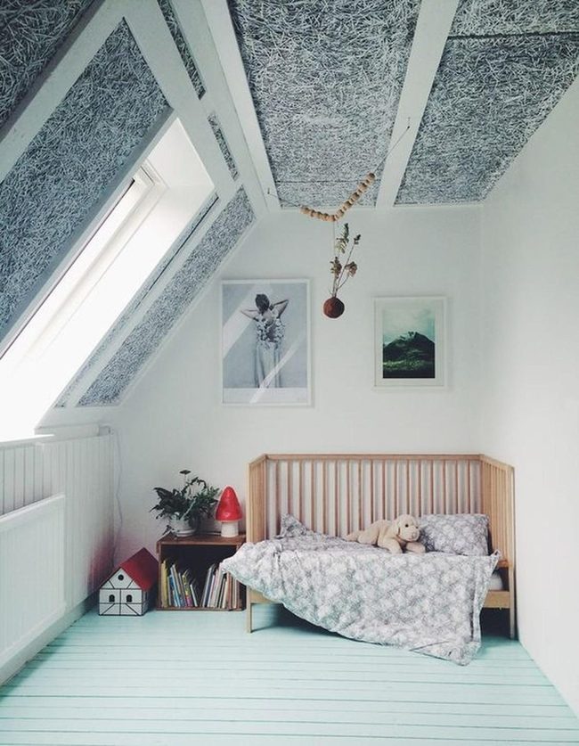 Light Blue Wooden Attic Bedroom