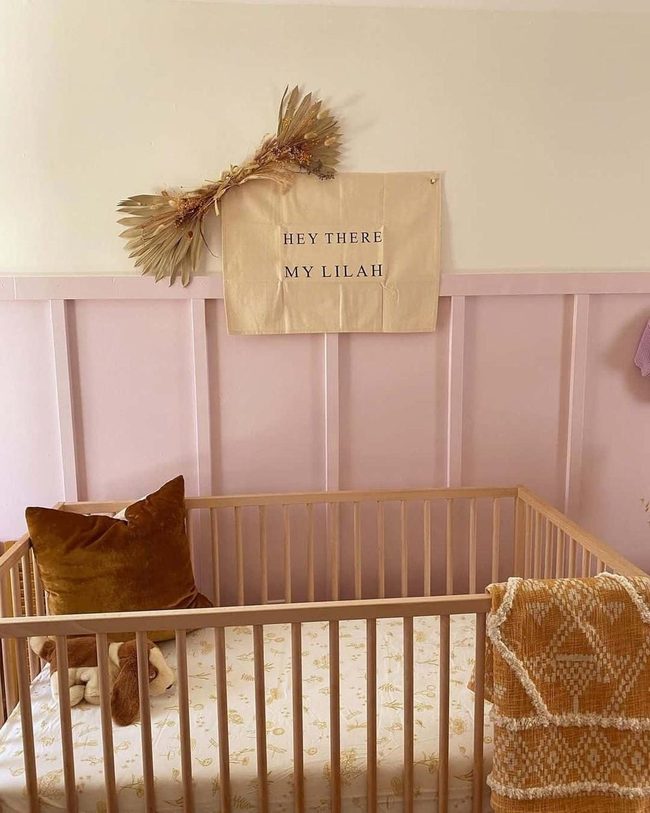 Pink Wainscoting Brown Accents